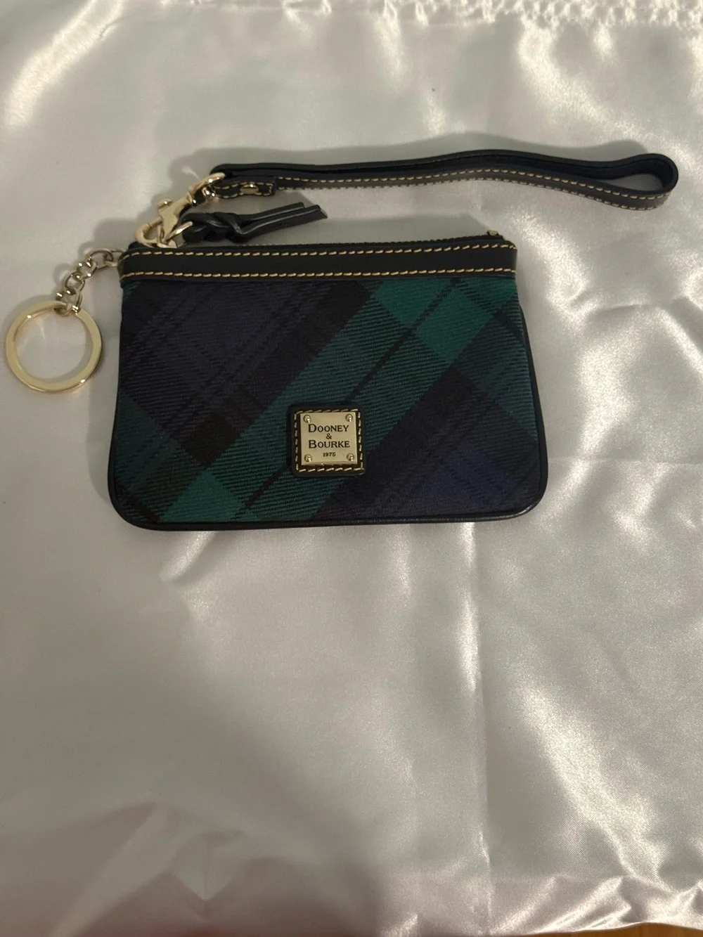 Dooney & Bourke Navy and Green Plaid Wristlet with Gold Hardware! NWOT
